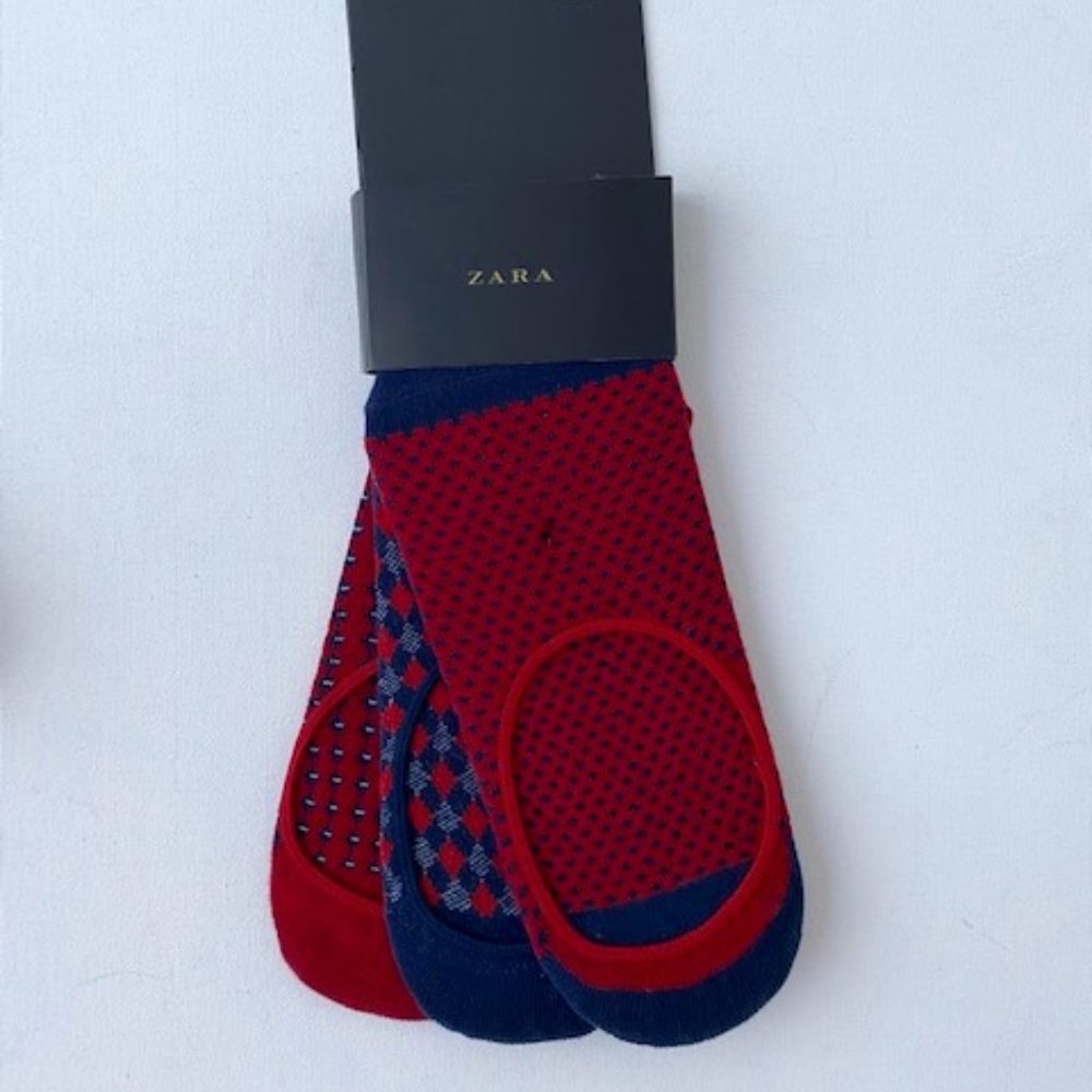 Zara Men's 3-Pack No Show Socks Navy / Red